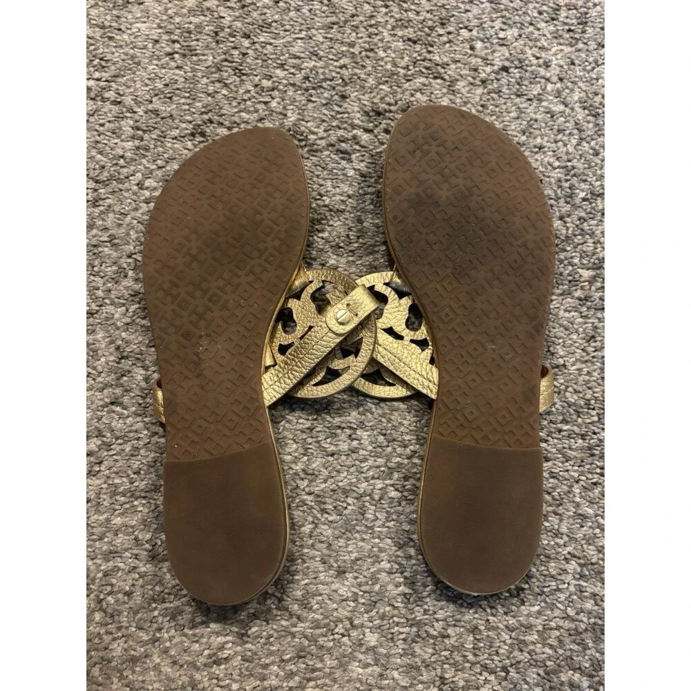 Tory Burch Miller Metallic Gold Pebbled Leather Sandals Size 9.5